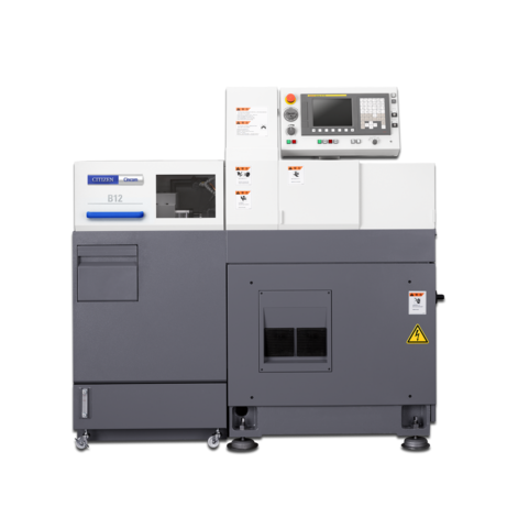 Ein moderner industrieller Drucker in Grau mit Display und vielen Bedienelementen